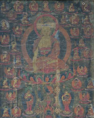 Thangka tibétain 'Bouddha', 19ième siècle (62x50cm) (*)