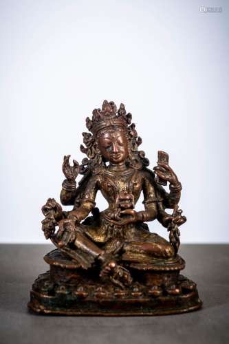 Statue népalaise en bronze doré 'Vasudhara', 17ième/18ième s...