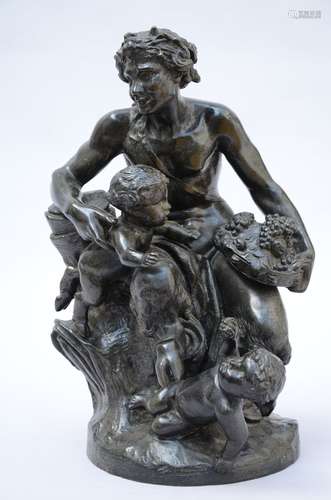 Clodion: statue en bronze 'satyre et amours' (h49cm)