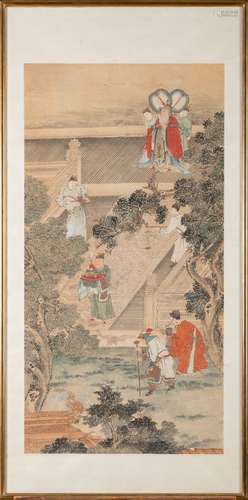 Peinture chinoise sur papier: 'escalier de dragon' (89x46cm)...