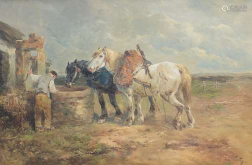 Henri Schouten: tableau (h/t) 'chevaux au puits' (80x120cm)