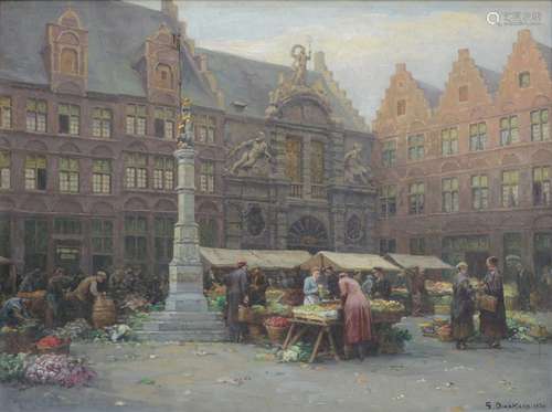 G. Dierkens: tableau (h/p) 'vue du marché aux poissons à Gan...