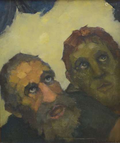 Hilaire Vanbiervliet: tableau (h/t) 'visages' (60x50cm)