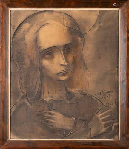 Albert Servaes: fusain 'Madonna' (75x63cm)