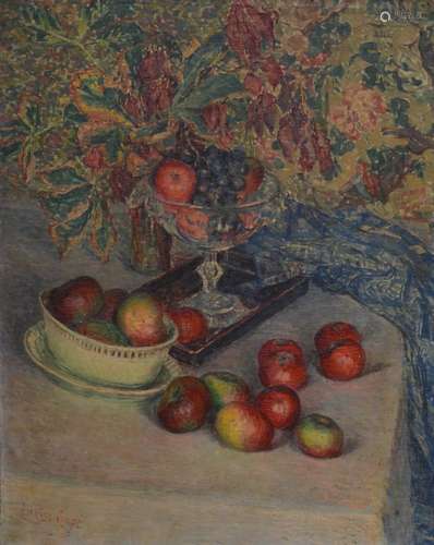 Louise Coupé : tableau (h/t) 'nature morte aux fleurs' (88x7...