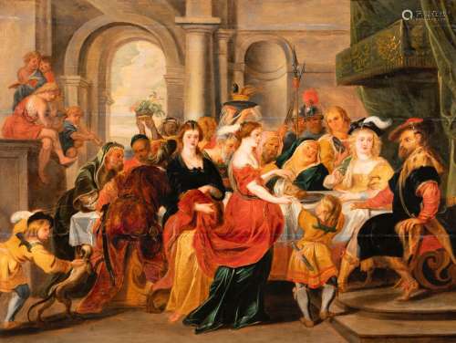 Anonyme (Anvers, 17ième siècle): peinture (h/p) 'Fête d'Héro...