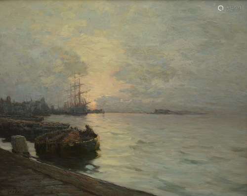 Isidore de Vos : tableau (h/t) 'vue du port' (80x100cm)