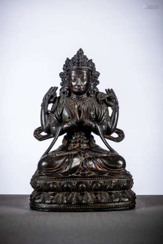 Sculpture chinoise en bronze 'Shadakshari Lokeshvara', 17ièm...