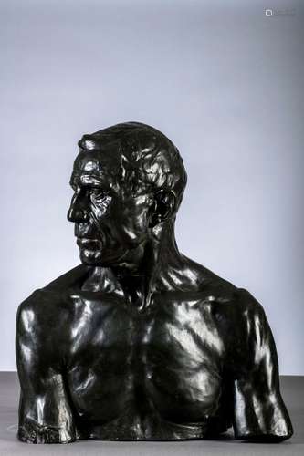 George Minne: sculpture en bronze 'buste d'homme' (65x55x30c...