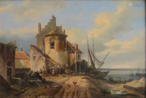 François Boulanger (attribué à): tableau (h/p) 'port de pêch...