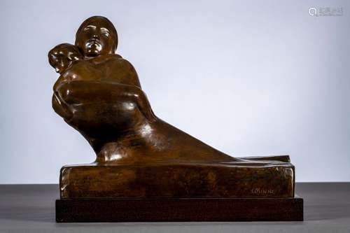 Georges Minne : statue en bronze 'l'extase maternelle' (38x4...