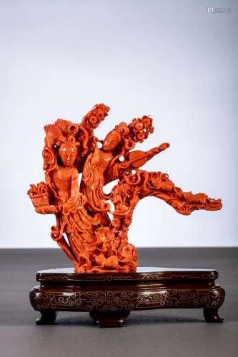 Sculpture chinoise en coraille 'dames' (23x23cm) (*)