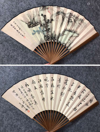 近現代 糜耕雲畫、黃幻吾書 書法扇面精品 紙本設色、水墨 成扇