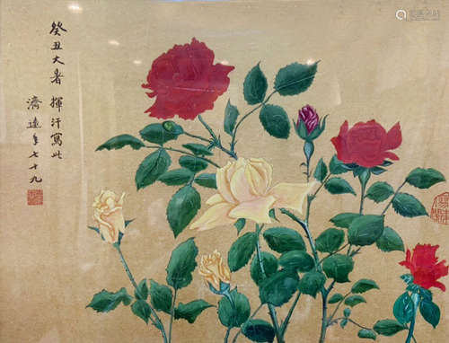 近現代 王濟遠 花卉 紙本設色 帶框