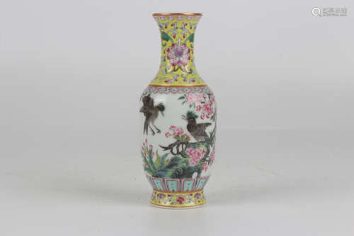 A Qianlong famille-rose famille-rose floral and bird vase