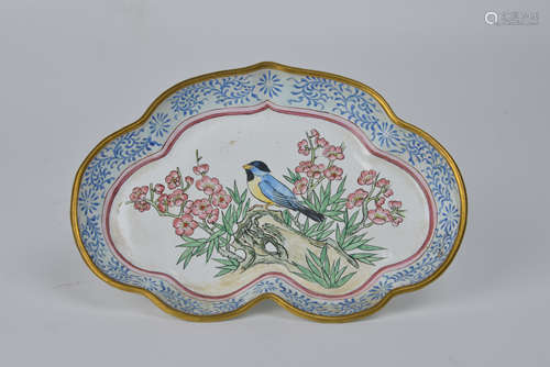 A painted copper and enamel dish