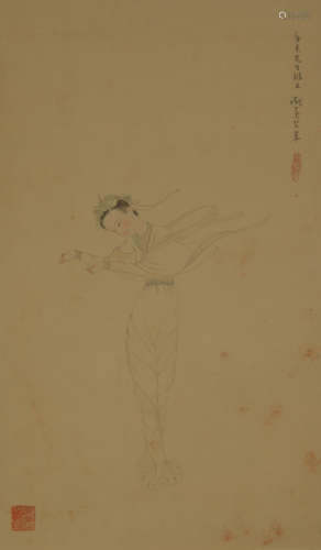 Pang Kaunqin, Lady, standing scroll, on silk