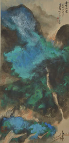 Zhang Daqian Splashing ink on a landscape with spring clouds...