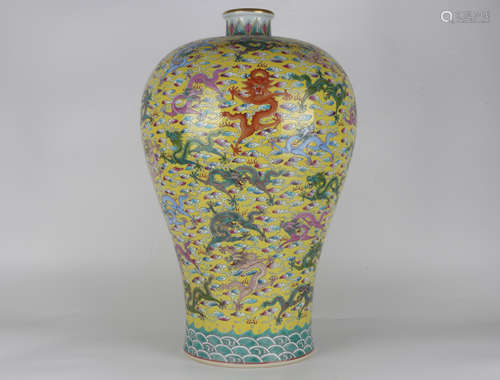 A Qianlong famille-rose famille-rose plum vase with a dragon...