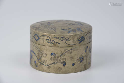 White bronze box with blue lid