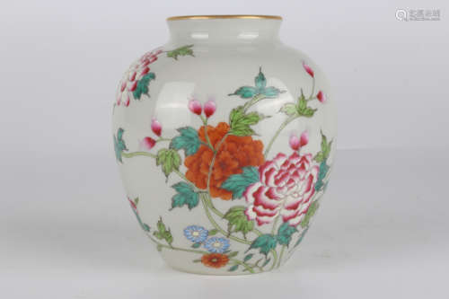 A small floral jar in famille rose enamels, Qing Yongzheng