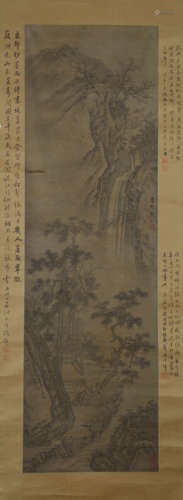 Zhou Chen Landscape on silk, plucked by Wang Shengyuan and t...