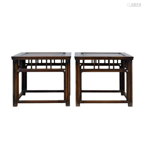 19TH C PAIR OF HUANGHUALI SQUARE STANDS