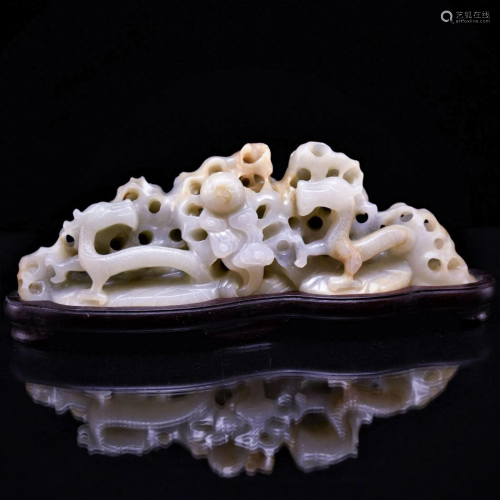 TWO DRAGONS CARVED JADE BRUSH REST