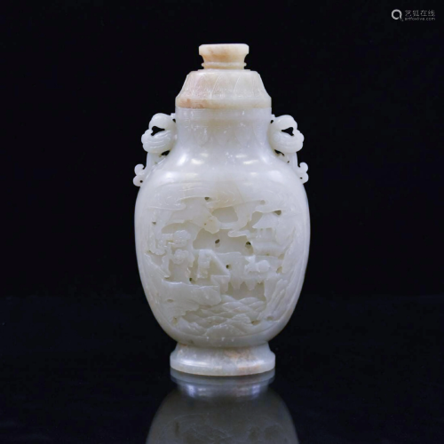 JADE VASE WITH OPEN FACE LANDSCAPE