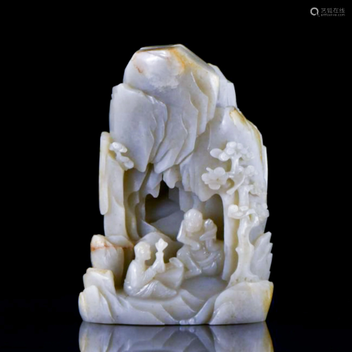 18/19TH C CHINESE CELADON JADE SAGE AND GROTTO