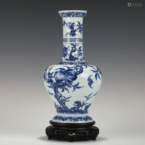 QIANLONG BLUE & WHITE VASE ON STAND