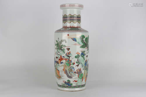 A Kangxi five-colour vase with a let-down figure on a stick