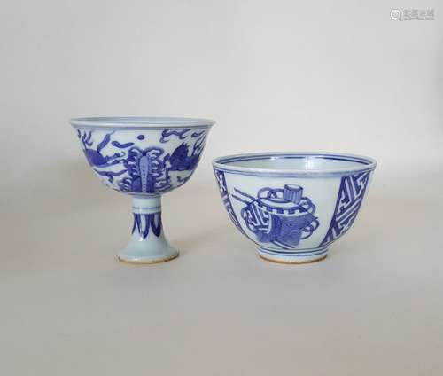 Two Chinese Porcelain B/W Bowls