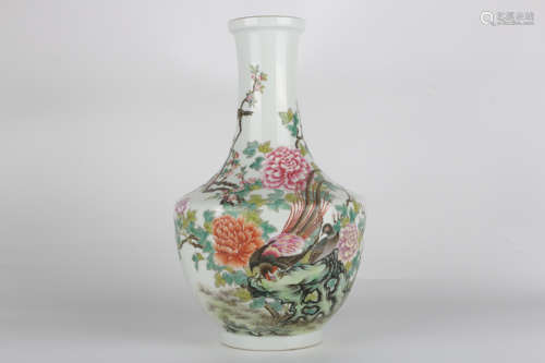 Qing Yongzheng famille-rose floral and bird vase