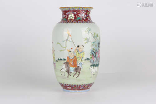 A Qianlong famille-rose famille-rose lantern vase with an in...