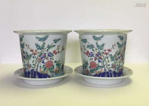 Pair Chinese Porcelain Famille Flower Pots