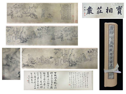 Ding Guampeng Painting of a Luohan in white on a hand scroll...