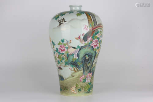 A floral and bird and prunus vase, Qing Yongzheng