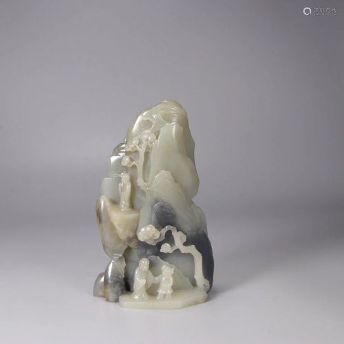 Qing Dynasty - Jade Arhat 'Child' Rockery Ornament
