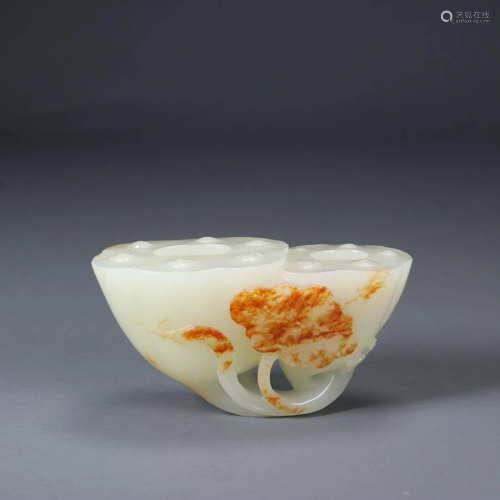 Qing Dynasty - White Jade with Russet Skin 'Lotus'