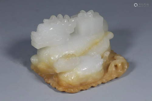 Qing Dynasty - White Jade With Russet Skin Dragon