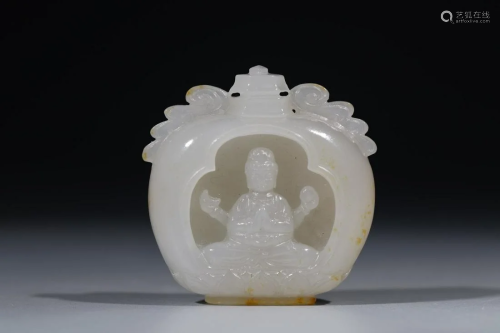 White Jade with Russet Skin Portable Buddha
