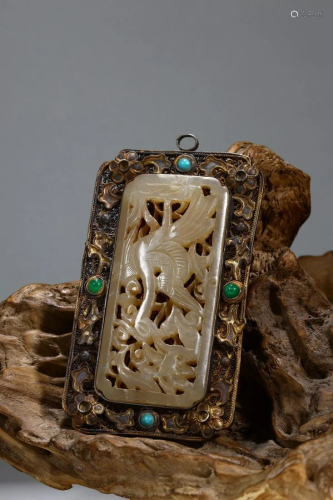 Qing Dynasty - Gilt Silver White Jade Embeded Jeweley