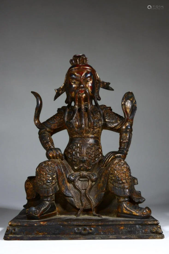 Bronze Gold Painted Guan Yu Sitting Figure