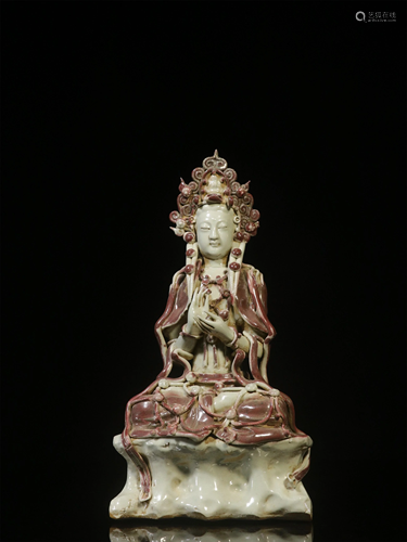 Overseas Backflow. Underglaze Red Statue of Seated