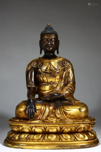 Qing Dynasty - Tibet Han Style Gilt Bronze Shakyamuni