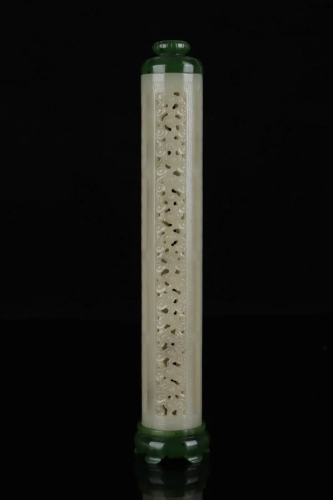 Qing Dynasty - White Jade Clond Pattern Tube Incense
