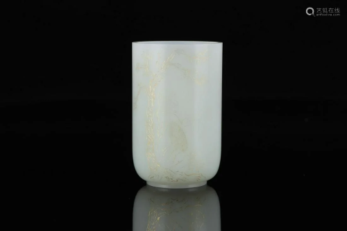 White Jade Gold Decorated 'Poem' Cup