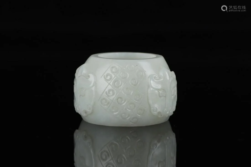 Qing Dynasty - White Jade 'Beast' Brush Washer