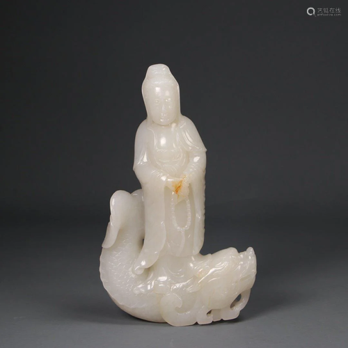 Qing Dynasty - White Jade Avalokitesvara Standing